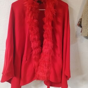 Boston Proper Red Faux Fur Trimmed Cape